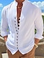 baratos Linen Shirts-Homens Camisa Social camisa de linho camisa de botão Camisa casual camisa de verão Preto Branco Rosa Manga Longa Tecido Faixa Verão Primavera &amp; Outono Diário Férias Roupa