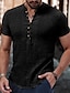 baratos Linen Shirts-Men&#039;s V Neck Linen Popover Shirt