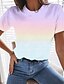 billige T-shirts-Dame T-shirt Batikfarvet Farvegradient Daglig Printer Gradient lilla Kortærmet Basale Afslappet Rund hals