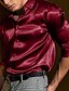 billige Casual Shirts-Herre Skjorte Sommer skjorte Button Up skjorte Casual skjorte Silkeskjorte i satin Sort Hvid Blå Rød Grøn Langærmet Vanlig Knaphul Daglig Ferierejse Tøj Mode Afslappet Bekvem