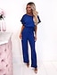 cheap Women&#039;s Jumpsuits-Women&#039;s Jumpsuit Solid Color Belted Casual Round Neck Straight Daily Going out Short Sleeve Loose Fit Blue Pink Yellow S M L Fall