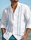 preiswerte Linen Shirts-Herren leinenhemd Lässiges Hemd Sommerhemd Strandhemd Weiß Blau Khaki Langarm Gestreift Kargen Frühling Sommer Hawaiianisch Festtage Bekleidung Bedruckt