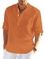 preiswerte Linen Shirts-Herren Hemd leinenhemd Popover-Shirt Sommerhemd Strandhemd Schwarz Weiß Gelb Langarm Feste Farbe Henley Sommer Frühling Hawaiianisch Festtage Bekleidung Button-Down