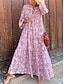 cheap Maxi Dresses-Women&#039;s Ruffle Print Maxi Swing Dress Pink
