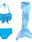 cheap Girls&#039; Swimwear-Kids Girls&#039; 3pcs Three Piece Swimwear Bikini Swimsuit Mermaid Tail The Little Mermaid Swimwear Sleeveless Gradient Blue Rainbow Red Active Cosplay Costumes Beach Bathing Suits 3-10 Years / Summer