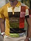 baratos 3D Polos-Homens Camiseta Polo Camisa Polo Waffle pólo de lapela Polos de botões Camisa de golfe Xadrez Estampas Abstratas Geometria Aberto para a Lateral Amarelo Claro Cristal / Laranja Amarelo Preto / Marron