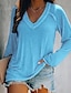 preiswerte T-shirts-Damen T-Shirt Glatt Einfarbig V-Ausschnitt Patchwork Grundlegend Oberteile Lose Blau Rosa Grau