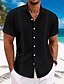 abordables Linen Shirts-Hombre Camisa camisa de lino Camisa Guayabera Camisa con cuello mao Camisa de verano Ropa de playa Plano Vacaciones Maldición Negro Blanco Azul Piscina Verde Manga Corta Cuello Verano Ropa