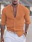 abordables Linen Shirts-Hombre Camisa Camisa de verano Ropa de playa Abotonar la camisa Camisa casual Negro Blanco Rosa Manga Larga Color sólido Cuello Hawaiano Festivos Ropa