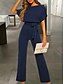 cheap Women&#039;s Jumpsuits-Women&#039;s Jumpsuit Solid Color Belted Casual Round Neck Straight Daily Going out Short Sleeve Loose Fit Blue Pink Yellow S M L Fall