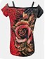 billige Super Sale-Dame T-shirt Blomstret Grafisk Afslappet Ferie Rød Kortærmet Strandstil Skulderfri