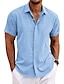 cheap Short Sleeves-Men&#039;s Casual Plain Linen Shirt Short Sleeve