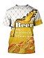 abordables Tank Tops-Hombre Camisa Camiseta Bloque de color 3D Cerveza Escote Redondo Amarillo Claro Negro Blanco Amarillo Marrón Talla Grande Noche Fin de semana Manga Corta Ropa Básico