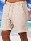 cheap Pants-Men&#039;s Shorts Linen Shorts Summer Shorts Beach Shorts Drawstring Elastic Waist Plain Breathable Soft Short Daily Streetwear Casual / Sporty White Blue Micro-elastic