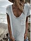 economico T-shirts-Per donna maglietta Liscio Informale Fine settimana Tasche Bianco Manica corta Essenziale A V