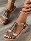 billige Sandals-kvinders sandaler med stropper kile boho sommer funklende glitter elegant fest daglig strand afslappet sølv mørkebrun sort