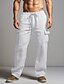 billige Linen Bottoms-Herre Militærbukser Bukser Sommerbukser Strandbukser Snorer Elastisk midje Multi lomme عادي Komfort Pustende utendørs Daglig Ut på byen Mote Fritid Svart Hvit