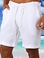 cheap Pants-Men&#039;s Shorts Linen Shorts Summer Shorts Beach Shorts Drawstring Elastic Waist Plain Breathable Soft Short Daily Streetwear Casual / Sporty White Blue Micro-elastic
