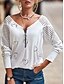 economico T-Shirt-Per donna maglietta Nero Bianco Rosa Chiusura lampo quarto Stampa Con cuori Informale Manica lunga A V Morbido