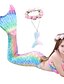 cheap Girls&#039; Swimwear-Kids Girls&#039; Bikini 5pcs Swimsuit Mermaid Tail Swimwear Cosplay Rainbow Halter Print Purple Blushing Pink Party Costumes Princess Bathing Suits
