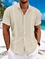 abordables Linen Shirts-Hombre Camisa camisa de lino Camisa Guayabera Camisa con cuello mao Camisa de verano Ropa de playa Plano Vacaciones Maldición Negro Blanco Azul Piscina Verde Manga Corta Cuello Verano Ropa