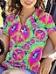 cheap Polo Top-Women&#039;s Tie-Dye Printed Short-Sleeve Polo Shirt