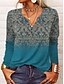 preiswerte Tops &amp; Blouses-Damen Übergröße Hemd Henley Shirt Bluse Paisley-Muster Farbverläufe Vintage Taste Bedruckt Täglich Brautkleider schlicht Langarm V Ausschnitt Schwarz Herbst Winter