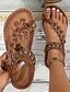 abordables sandalias-Sandalias bohemias con cuentas para mujer: sandalias planas adornadas con flores hechas a mano para la playa de verano y ropa informal
