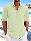 cheap Long Sleeves-Men&#039;s Casual Linen Summer Beach Shirt