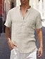 cheap Short Sleeves-Men&#039;s Summer Linen Beach Shirt Solid Short Sleeve