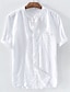 billige Skjorter til herrer-Herre linskjorte Opprett krage Ensfarget Hvit Blå Kortermet Lapper Daglig Ferie Topper Grunnleggende Kinoiserie