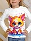 preiswerte 3D-T-Shirts für Mädchen-Kinder 3D-Druck Katze T-Shirt T-Shirt Langarm Katze Tierdruck Blau Weiß Rosa Kinder Tops Herbst Lässig Alltag Schule Normale Passform 4-12 Jahre