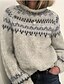 abordables Sweaters &amp; Cardigans-Pull Maille Femme Grosse maille Tricoter Tricoté Géométrique Col Ras du Cou basique à la mode du quotidien Vacances manche longue Hiver Automne Beige Gris S M L / Bloc de couleur / Casual / Standard