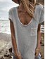 billige T-shirts-Dame T skjorte عادي Avslappet Helg Lomme Hvit Kortermet Grunnleggende V-hals