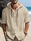 cheap Linen Shirts-Men's Casual Plain Linen Hooded Shirt
