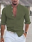 abordables Linen Shirts-Hombre camisa de lino Camisa casual Henley Shirt Negro Blanco Verde Claro Plano Manga Larga Primavera verano Cuello Casual Hawaiano Ropa