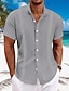 abordables Linen Shirts-Hombre Camisa camisa de lino Camisa Guayabera Camisa con cuello mao Camisa de verano Ropa de playa Plano Vacaciones Maldición Negro Blanco Azul Piscina Verde Manga Corta Cuello Verano Ropa