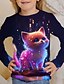 cheap Girls&#039; 3D T-shirts-3D Cat Print Long Sleeve Kids Tee