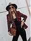 baratos Women&#039;s Coats &amp; Jackets-Mulheres Blazer Geométrica Imprimir Xadrez Manga Longa Casaco Primavera Outono Dia Dos Namorados Trespassado Padrão Casaco Vermelho
