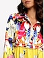 abordables Designer Dresses-Mujer Amarillo Manga Larga Floral Volante Botón Estampado Otoño Cuello Camisero Moda Moderno Maduro Vacaciones 2023 S M L