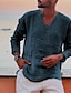 cheap Linen Shirts-Men&#039;s Casual Linen V Neck Shirt for Summer