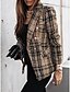 baratos Women&#039;s Coats &amp; Jackets-Mulheres Blazer Geométrica Imprimir Xadrez Manga Longa Casaco Primavera Outono Dia Dos Namorados Trespassado Padrão Casaco Vermelho