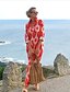 billige Afslappede kjoler-Dame Hverdagskjole Geometrisk Delt Trykt mønster V-hals Maxi lang kjole Afslappet Daglig Stævnemøde Langærmet Sommer Forår