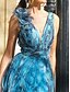 abordables Vestidos casuales-Mujer vestido largo vestido largo Vestido de Fiesta vestido de regreso a casa Vestido Invitada Boda Azul Piscina Estampado Sin Mangas Verano Plisado Fiesta Escote en V Profunda Invitado a la boda