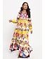 abordables Designer Dresses-Mujer Amarillo Manga Larga Floral Volante Botón Estampado Otoño Cuello Camisero Moda Moderno Maduro Vacaciones 2023 S M L