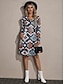 cheap Designer Dresses-Women&#039;s Geometric Print V Neck Mini Dress