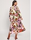 abordables Designer Dresses-Mujer Vestido de Camisa Vestido de Columpio Vestido de una línea Vestido Midi Rosa Manga Larga Floral Geométrico Bloque de color Botón Estampado Otoño Primavera y verano Cuello Camisero Moda Ropa de