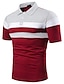 cheap Polos-Men&#039;s Golf Shirt Tennis Shirt Rainbow Collar Daily golf shirts Short Sleeve Patchwork Regular Fit Tops Cotton Business Light gray Red Navy Blue
