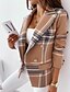 cheap Blazers-Women&#039;s Blazer Print Elegant Daily Going out Coat Regular Cotton Blend Pink Camel Dusty Blue Double Breasted Fall Winter Notch lapel collar Regular Fit S M L XL XXL / Thermal Warm / Plaid / Check