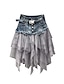 cheap Skirts-Women&#039;s Skirt A Line Asymmetrical Skirts Pleated Tulle Color Block Solid Colored Daily Wear Vacation Summer Denim Basic Long Carnival Costumes Ladies Black Light Blue